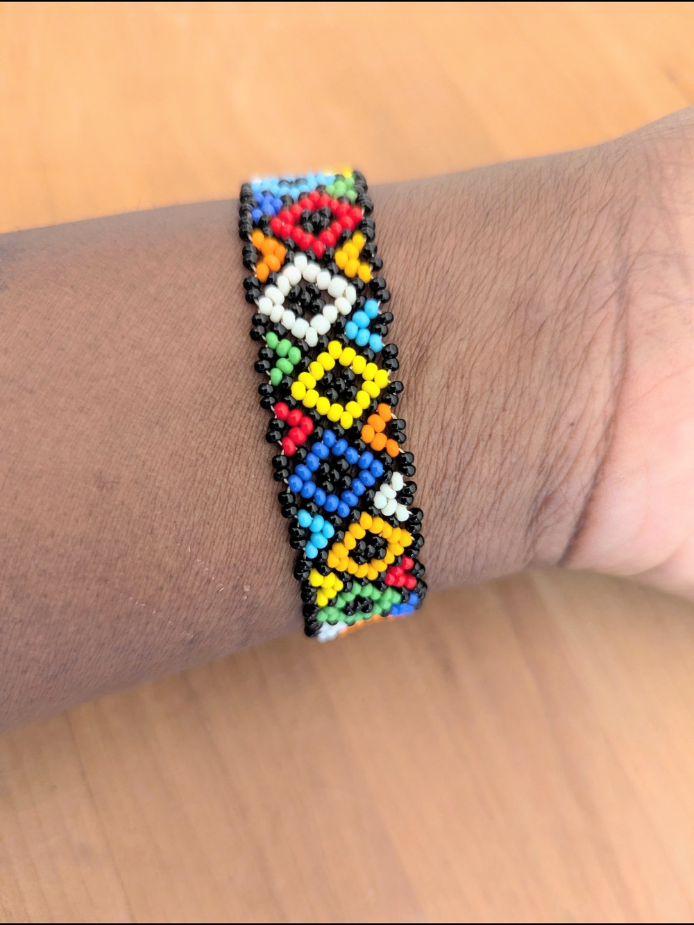 Handmade Multicolor Seed Bead Diamond Pattern Bracelet